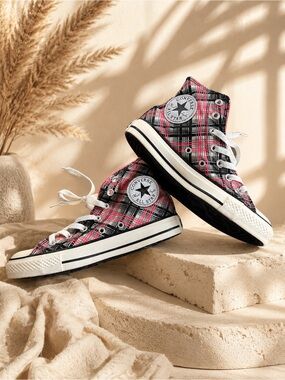 Converse Chuck Taylor All Star High Top Y2K Retro Plaid Sz 6.5 Pink Black Blue